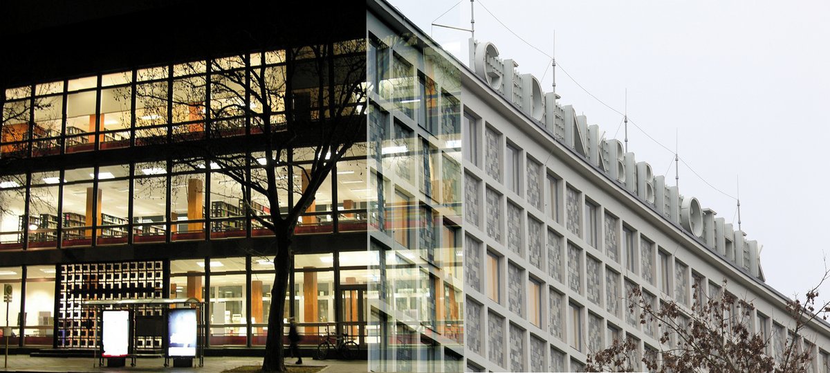 Die Foto-Collage zeigt die beiden Standorte der prämierten Zentral- und Landesbibliothek Berlin: die Amerika-Gedenkbibliothek (AGB) in Berlin-Kreuzberg und die Berliner Stadtbibliothek (BStB) in Berlin-Mitte. Foto: ZLB; Collage: diamond gestaltung