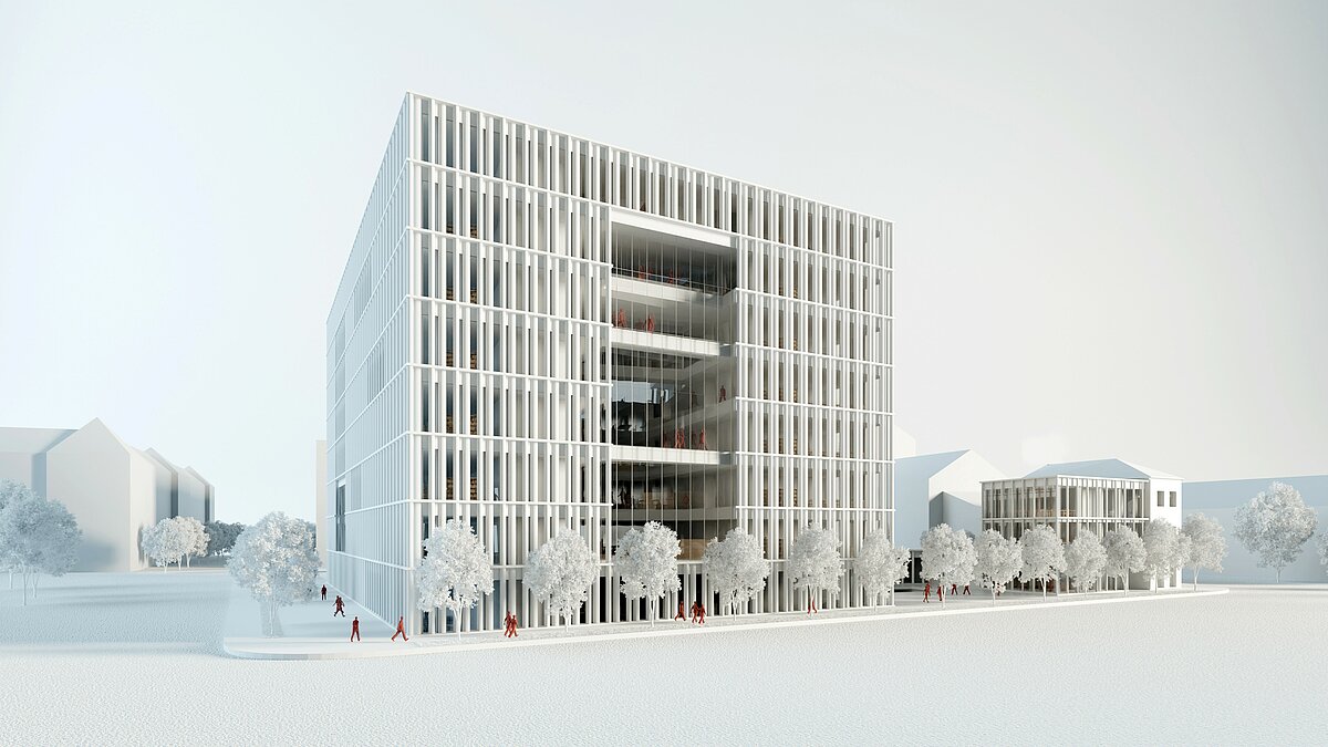Derzeit (Stand: Oktober 2023) wird der Bau einer neuen Nationalbibliothek in Slowenien geplant. Visualisierung: Bevk Perović arhitekti