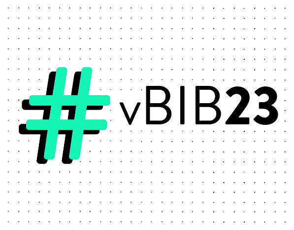 Das Logo derDigitalkonferenz #vBIB23, veranstaltet vom Berufsverband Information Bibliothek (BIB) und der TIB – Leibniz-Informationszentrum Technik und Naturwissenschaften und Universitätsbibliothek in Hannover. 