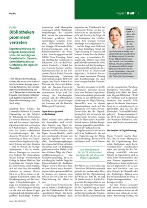 Bibliotheken prominent vertreten : Expertenanhörung der Enquete-Kommission
»Internet und digitale Gesellschaft«: gemeinsame Ideensuche zur Gestaltung des digitalen Wandels / Esther Chen