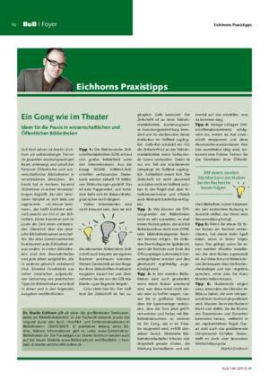 Ein Gong wie im Theater : Ideen für die Praxis in wissenschaftlichen und
Öffentlichen Bibliotheken / Martin Eichhorn