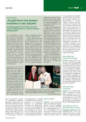 »Es gibt kaum eine bessere Investition in die Zukunft« : Ex-Bundespräsident Horst Köhler setzt sich weiter für Bibliotheken ein ; mit Karl-Preusker-Medaille geehrt
