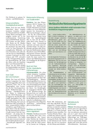 Verlässliche Netzwerkpartnerin : Anton-Saefkow-Bibliothek erhält nationalen Preis ;
vorbildliche Integrationsprojekte