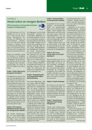 Heute schon an morgen denken : BIB-Sommerkurs: Demografieorientierte
Projekte für Bibliotheken / Ilona Munique