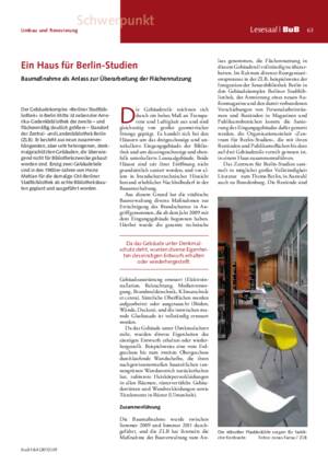 Ein Haus für Berlin-Studien : Baumaßnahme als Anlass zur Überarbeitung der Flächennutzung / Jonas Fansa