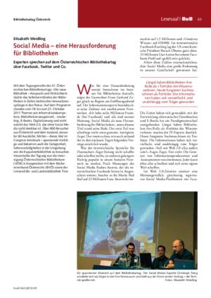 Social Media – eine Herausforderung für Bibliotheken : Experten sprechen auf dem Österreichischen Bibliothekartag über Facebook, Twitter und Co. / Elisabeth Weidling