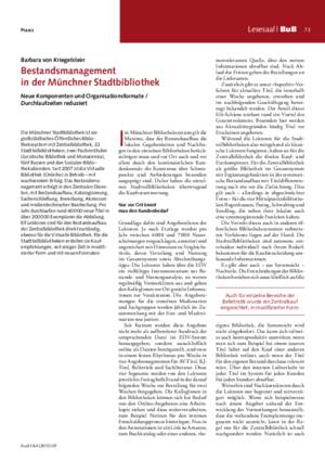 Bestandsmanagement in der Münchner Stadtbibliothek : neue Komponenten und Organisationsformate ; Durchlaufzeiten reduziert / Barbara von Kriegelstein