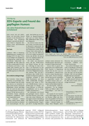 EDV-Experte und Freund des gepflegten Humors : ekz-Lektor Roland Schwarz seit Januar im Ruhestand / Elisabeth Mair-Gummermann