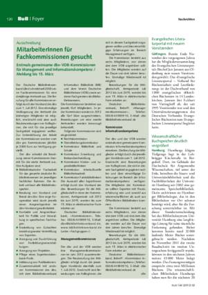 MitarbeiterInnen für Fachkommissionen gesucht : erstmals gemeinsame dbv-VDB-Kommissionen für Management und Informationskompetenz ; Meldung bis 15. März / dbv