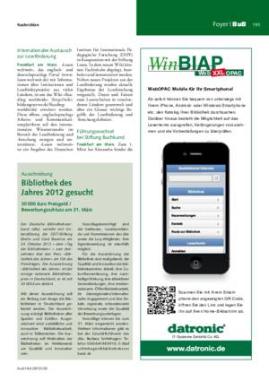 Bibliothek des Jahres 2012 gesucht : 30 000 Euro Preisgeld ; Bewerbungsschluss am 31. März