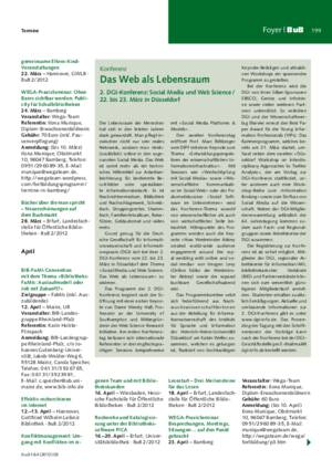 Das Web als Lebensraum : 2. DGI-Konferenz: Social Media und Web Science ;
22. bis 23. März in Düsseldorf