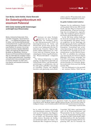 Ein Datenlogistikzentrum mit enormem Potenzial : IAIS-Cortex meistert große Datenmengen und knüpft neue Wissensnetze / Sven Becker, Katrin Berkler, Marion Borowski