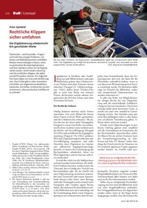 Rechtliche Klippen sicher umfahren : die Digitalisierung urheberrechtlich
geschützter Werke / Arne Upmeier
