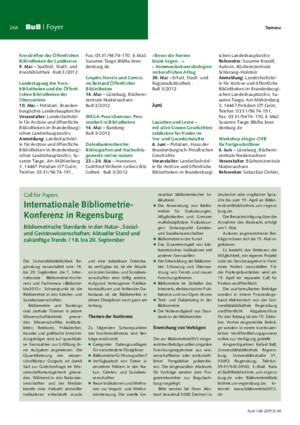 Internationale Bibliometrie-Konferenz in Regensburg : bibliometrische Standards in den Natur-, Sozial- und Geisteswissenschaften: aktueller Stand und
zukünftige Trends ; 18. bis 20. September