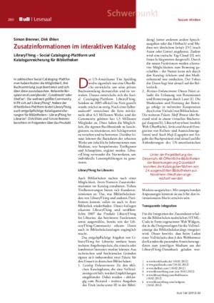 Zusatzinformationen im interaktiven Katalog : LibraryThing – Social Cataloging-Plattform und Kataloganreicherung für Bibliotheken / Simon Brenner, Dirk Ehlen