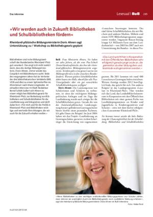 »Wir werden auch in Zukunft Bibliotheken und Schulbibliotheken fördern« : Rheinland-pfälzische Bildungsministerin Doris Ahnen sagt Unterstützung zu ; Workshop zu Bibliotheksgesetz geplant
