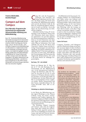 Campen auf dem Campus : das Alternativ-Programm der Hochschule für Angewandte
Wissenschaften Hamburg zum Bibliothekartag / Yvonne Mönkediek, Daniela Reuper