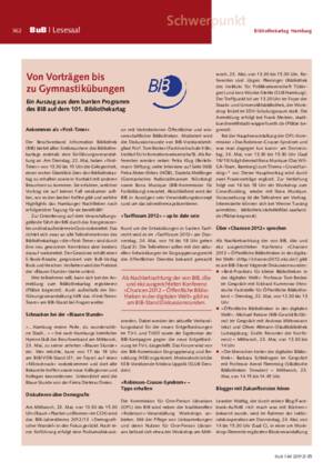 Von Vorträgen bis zu Gymnastikübungen : ein Auszug aus dem bunten Programm
des BIB auf dem 101. Bibliothekartag