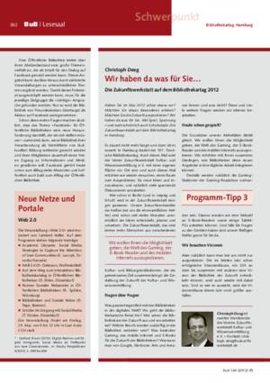 Wir haben da was für Sie… : die Zukunftswerkstatt auf dem Bibliothekartag 2012 / Christoph Deeg