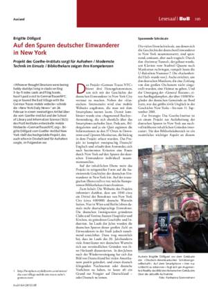 Auf den Spuren deutscher Einwanderer in New York : Projekt des Goethe-Instituts sorgt für Aufsehen ; modernste Technik im Einsatz ; Bibliothekare zeigen ihre Kompetenzen / Brigitte Döllgast