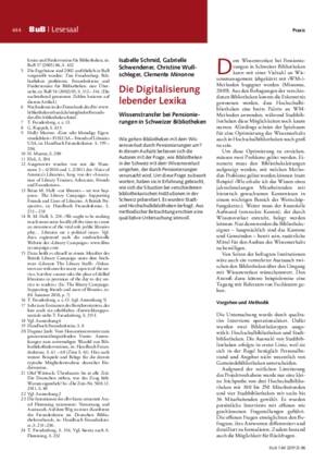 Die Digitalisierung lebender Lexika : Wissenstransfer bei Pensionierungen in Schweizer Bibliotheken / Isabelle Schmid, Gabrielle Schwendener, Christine Wullschleger, Clemente Minonne
