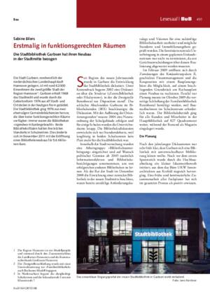 Erstmalig in funktionsgerechten Räumen : die Stadtbibliothek Garbsen hat ihren Neubau
in der Stadtmitte bezogen / Sabine Eilers