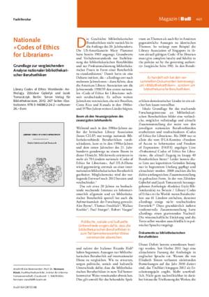 Nationale »Codes of Ethics for Librarians« : Grundlage zur vergleichenden
Analyse nationaler bibliothekarischer Berufsethiken / Hermann
Rösch