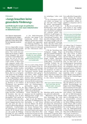 »Jungs brauchen keine gesonderte Förderung« : Leseförderung für Jungen als politisches Thema ; Aufruf zu einer neuen Debattenkultur im Bibliothekswesen / Karsten Schuldt, Chur und Berlin