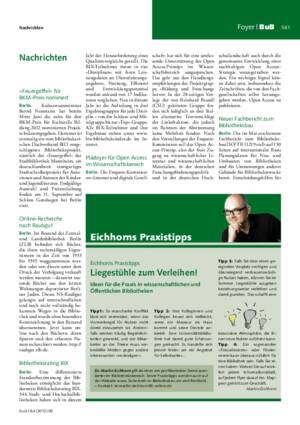 Liegestühle zum Verleihen! : Ideen für die Praxis in wissenschaftlichen und
Öffentlichen Bibliotheken / Martin Eichhorn