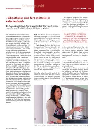 »Bibliotheken sind für Schriftsteller entscheidend« : die Neuseeländerin Paula Morris spricht im BuB-Interview über ihren neuen Roman, Identitätsfindung und Orte der Inspiration