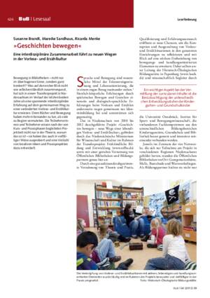 »Geschichten bewegen« : eine interdisziplinäre Zusammenarbeit führt zu neuen Wegen
in der Vorlese- und Erzählkultur / Susanne Brandt, Mareike Sandhaus, Ricarda Menke