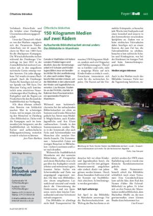 150 Kilogramm Medien auf zwei Rädern : aufsuchende Bibliotheksarbeit einmal anders: das Bibliobike in Mannheim / Lisa Kreuzer