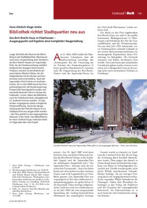 Bibliothek richtet Stadtquartier neu aus : das Bert-Brecht-Haus in Oberhausen –
Ausgangspunkt und Ergebnis einer kompletten Neugestaltung / Hans-Dietrich Kluge-Jindra
