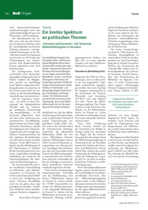Ein breites Spektrum an politischen Themen : »Konstanz und Dynamik«: der Schweizer
Bibliothekskongress in Konstanz / Wolfgang Kaiser