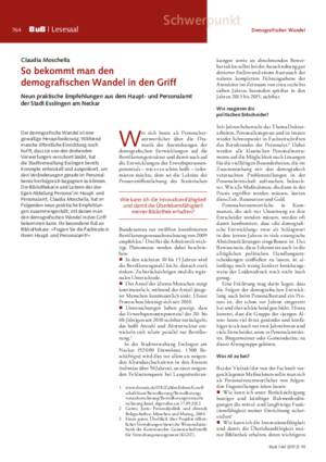 So bekommt man den demografischen Wandel in den Griff : neun praktische Empfehlungen aus dem Haupt- und Personalamt
der Stadt Esslingen am Neckar / Claudia Moschella
