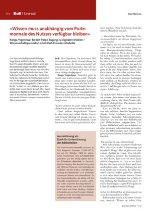 »Wissen muss unabhängig vom Portemonnaie des Nutzers verfügbar bleiben« : Ranga Yogeshwar fordert freien Zugang zu digitalen Medien ; Wissenschaftsjournalist erhält Karl-Preusker-Medaille