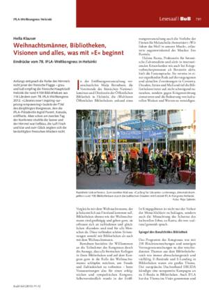 Weihnachtsmänner, Bibliotheken,
Visionen und alles, was mit »E« beginnt : Eindrücke vom 78. IFLA-Weltkongress in Helsinki / Hella Klauser