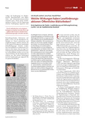 Welche Wirkungen haben Leseförderungsaktionen Öffentlicher Bibliotheken? : erste Ergebnisse der Studie »Leseförderung und Wirkungsforschung (LeWi)« mit der Stadtbibliothek Bielefeld / Ute Krauß-Leichert, Jana Paul, Harald Pilzer