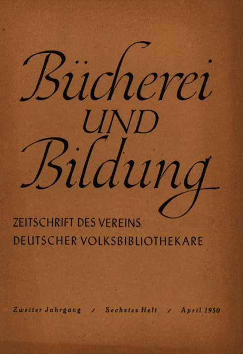 Umschlag von Bücherei und Bildung. Zeitschrift des Vereins Deutscher Volksbibliothekare. Ausgabe 6, 1950.